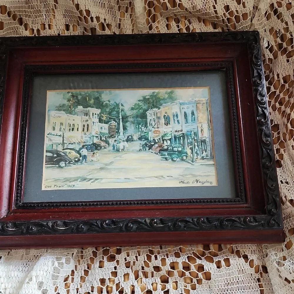 Vintage Framed Phoebe DeVaughn Print 'Our Town' 1959